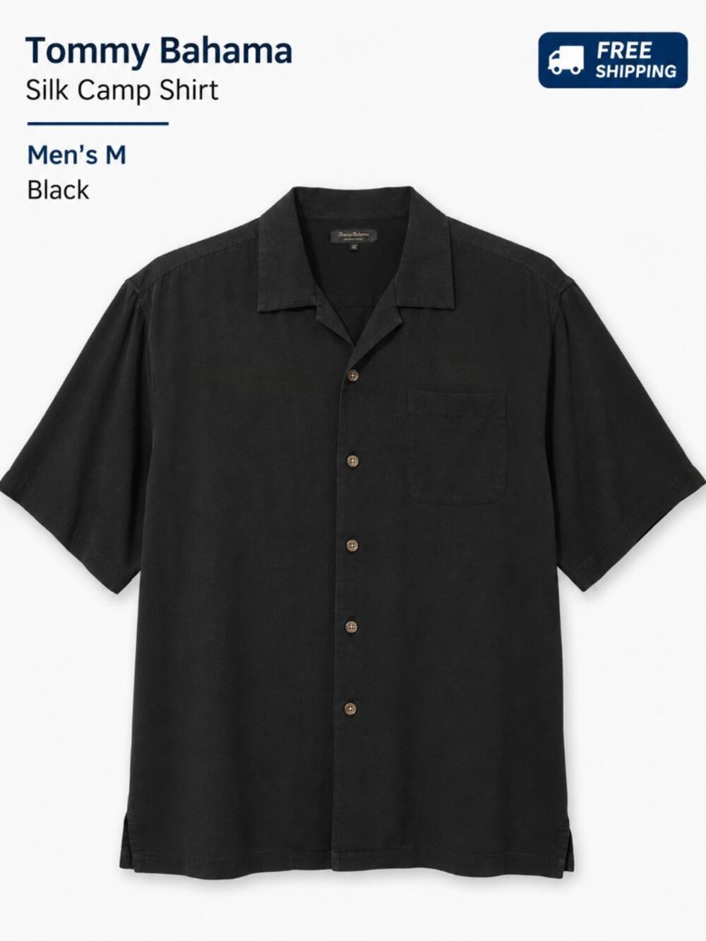 Tommy Bahama Shot in the Dark Silk Camp Shirt Men’s M Black Golf Embroidered